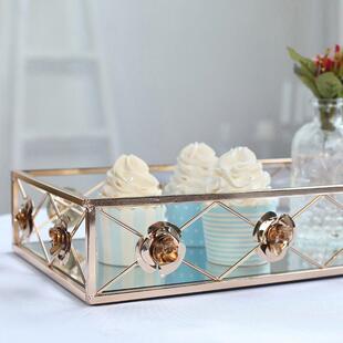 套庆金属托盘金色玫瑰花收纳盘家居置物WB-CHRG_托盘婚装二饰品镜