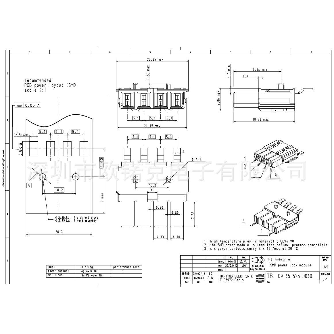 HARTNG浩亭接口连接器以太网据数接设备端09I4口TDJ55250040