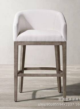 法式约乡村人复古实木RH餐椅美式计2023-26橡木现代简亚麻设软包