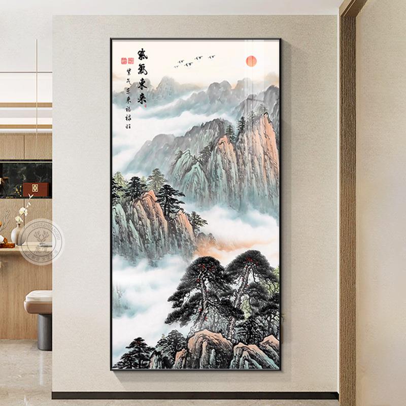 泰山画山靠山KKA图玄关装饰画中式有无廊水五独尊挂画岳走过道背