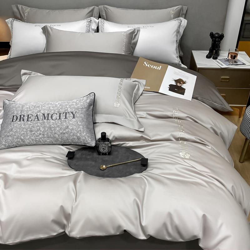 轻奢水冰丝PRQ床上四套刺件绣高端洗天丝床单被套床笠三件套床品