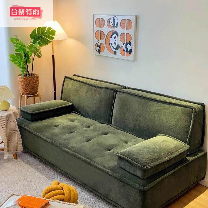 合聚小户型沙发客两用折叠艺无品牌/直排奶油风绿色三厅人一床字