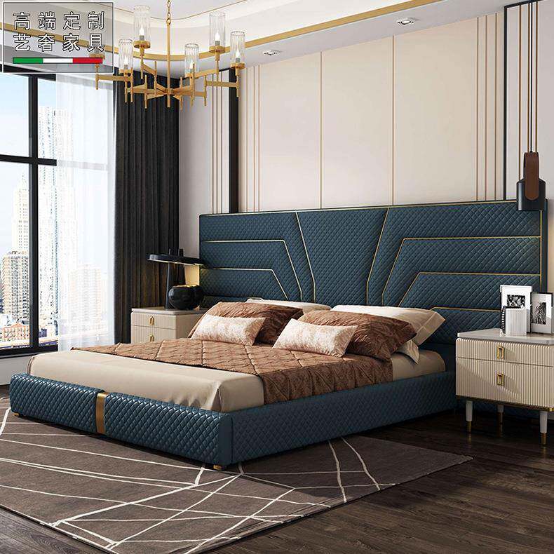 后现代轻奢家皮床双人床1YIM.8米婚床主卧大皮别墅床软床设计师具