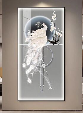 玄厅关装饰画客抽象入户正对门现代绕约挂画手工OCI线玻璃简壁画