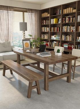 实木客厅书房一体长书ZG-81865桌家原休学习大木板闲餐桌去客厅化