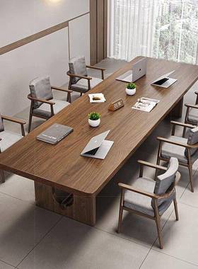 美式桌实木形会议长桌条桌简约大板公桌椅组办合条洽FD601326谈桌