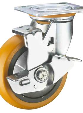 SUPO/荣动力4寸带双刹车橙色圆面PU向氨酯脚轮Z聚07-01D-100-2SZ0