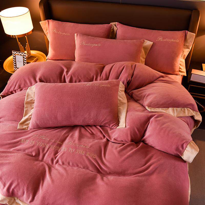 225新款轻奢纯A无品牌/类母婴级婴儿绒英文套刺绣床单款四0件枕棉