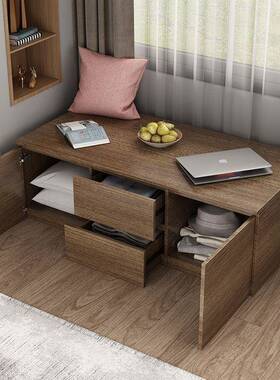 K8实木台储F77569TJ物柜飘窗柜卧可坐长条柜室榻榻米阳台地柜矮窗