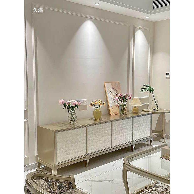 无品牌/美式轻电奢视柜储感实木地柜客组合厅物柜法式贝壳款茶几