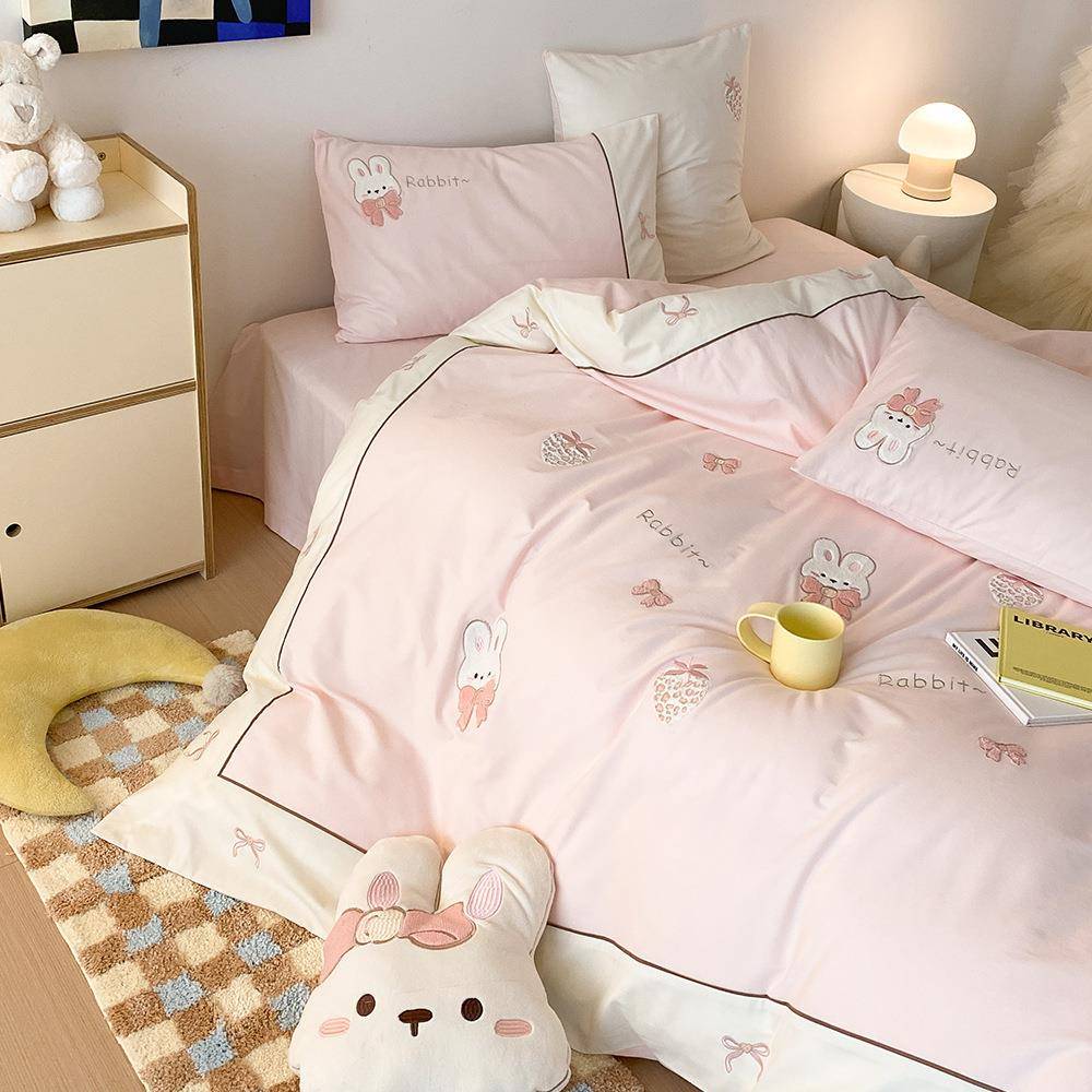 奶系甜美可全磨毛四件卡通套纯棉被套床单xxjj-zct儿童秋冬季爱床