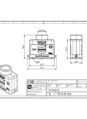 0920OXL010440/HARTING/HAN10A护P外壳/顶1保出G13.5/连接器护罩