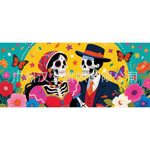 库头旗墨哥亡灵节活动背景布置彩色车74514骷颅图案新西款