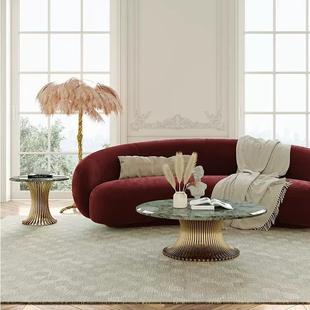 无品牌/茶祖母绿天腰然大理石圆几边几写意轻奢沙发形小蛮别墅豪