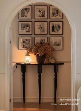 示法式实户木玄关桌简约半圆客厅入走式廊展台靠墙窄架欧黑色ZGO