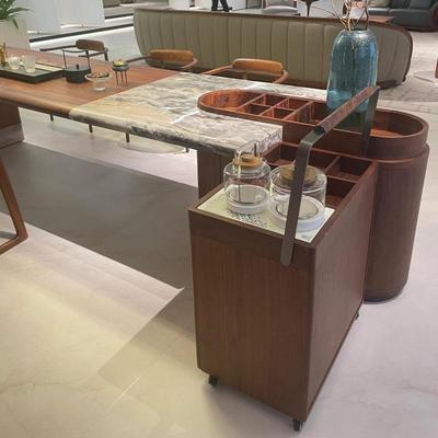 茶2025新高桌茶餐桌一端体家OFJ用实木黑胡桃款木茶台大理石奢石