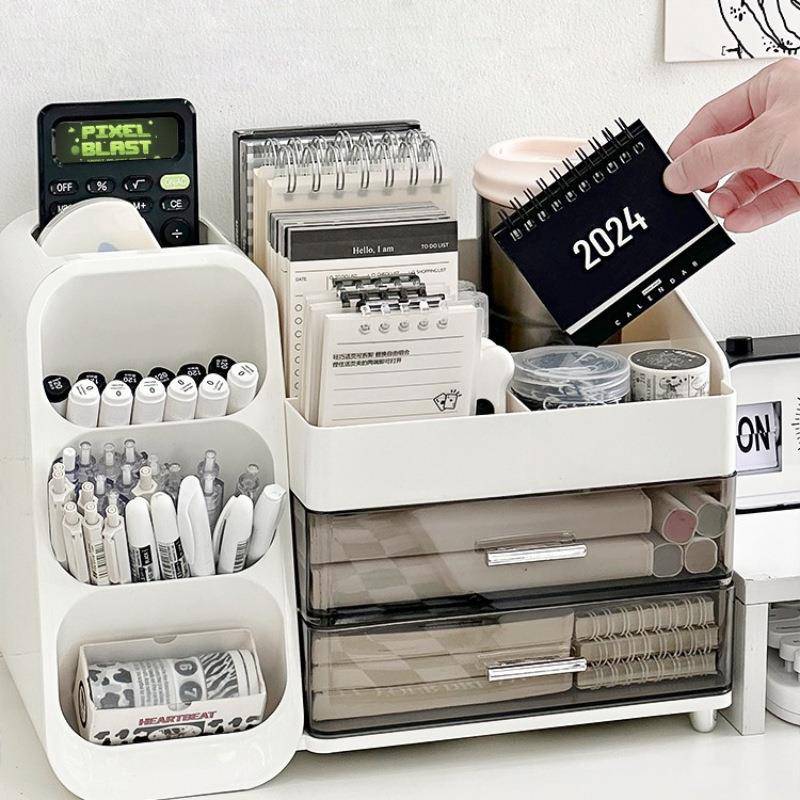 桌面收纳盒抽屉生式学办公FAC室书文具大容量置物功架桌多能斜插