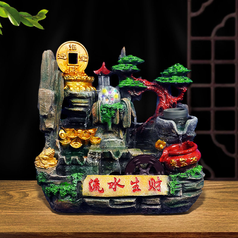 流水摆件喷泉小型的鱼缸创意假山家居桌子树脂工艺品制作小号摆件