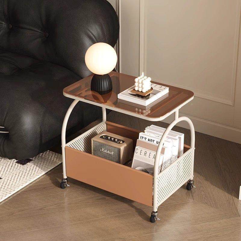 可移无品牌/动小茶几客沙厅奶油风小带轮家边用角几玻璃发几边柜