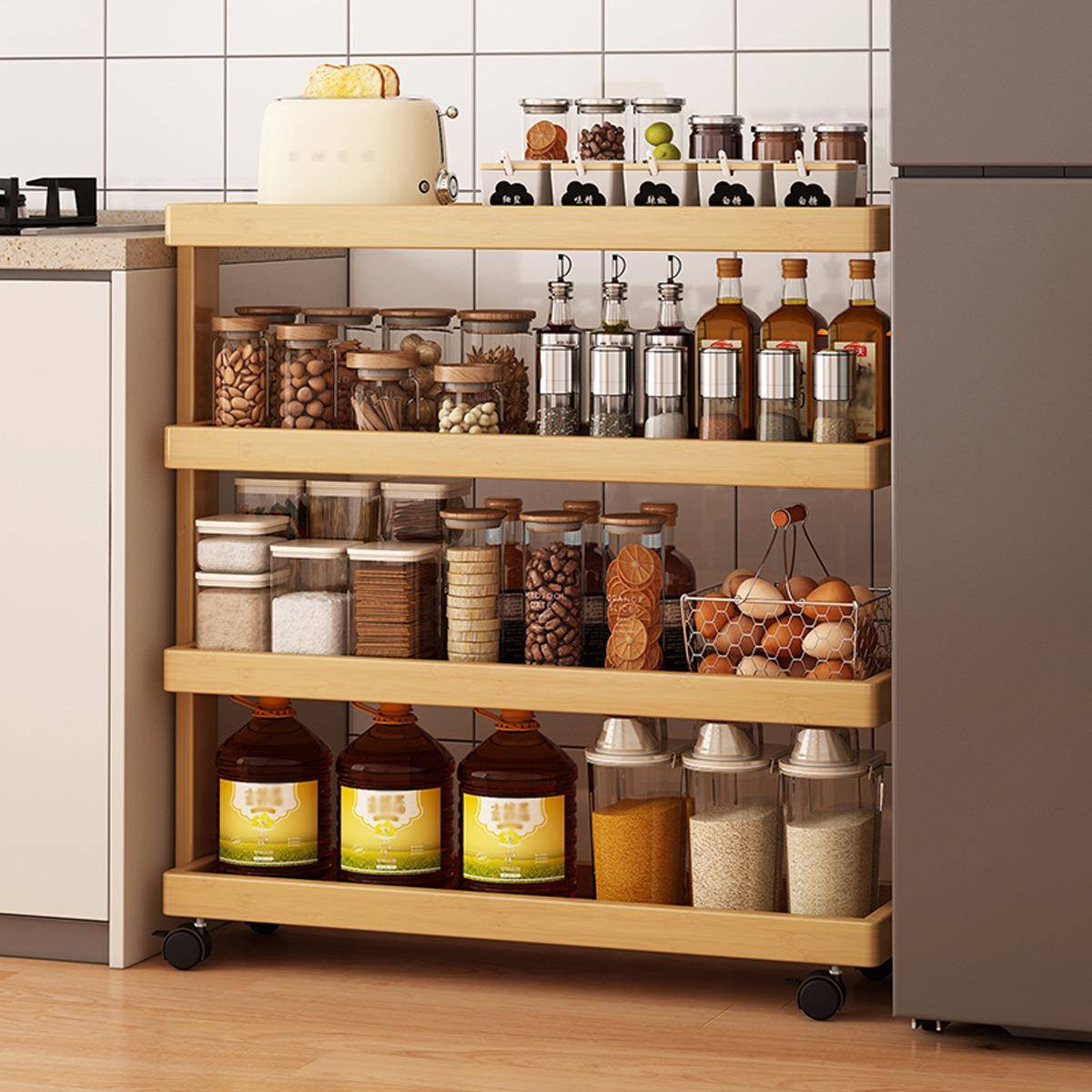 带轮角子可移动厨房调纳料置物架浴室夹转收SJN架落地式缝储物架