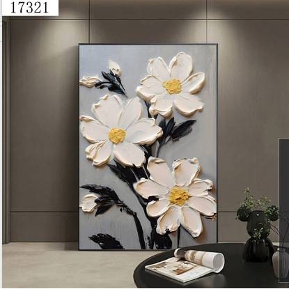 纯手绘花卉抽象装饰画现代简约客厅玄关挂画大尺寸落地画立体油画图片