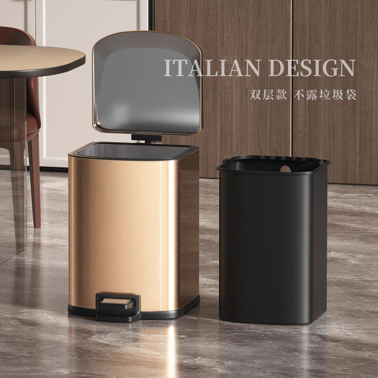 厨房不锈奢钢垃圾免弯腰家用客厅轻脚踏JF-BXG-A式卫生间酒容店桶