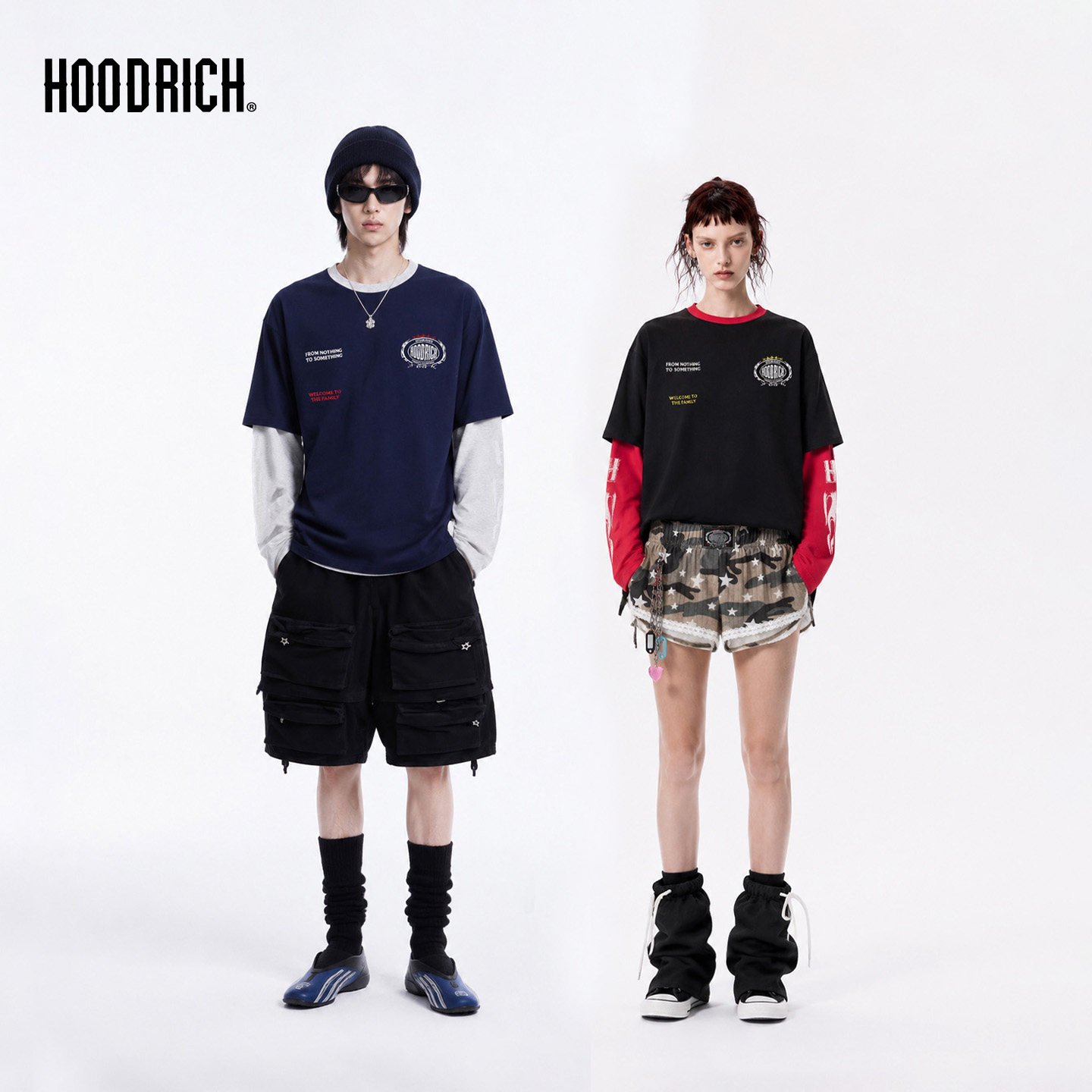 HOODRICH美式街头假两件长袖T恤春秋宽松字母印花上衣情侣男女款