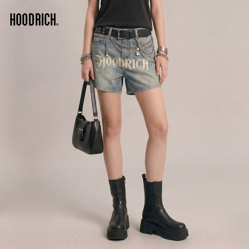 HOODRICH水洗做旧哥特字母牛仔短裤夏季清凉舒适显瘦辣妹热裤女款
