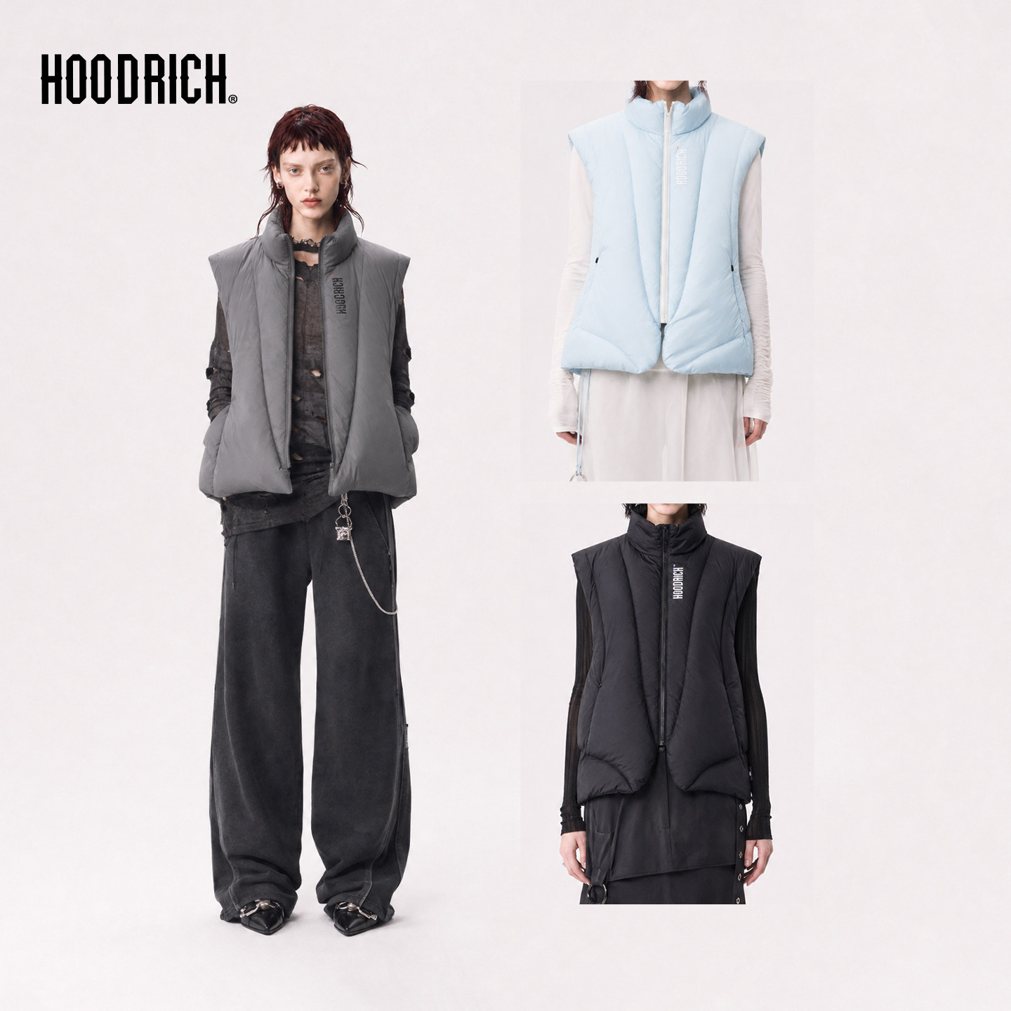 HOODRICH90绒立领解构设计羽绒马甲潮流情侣坎肩冬季加厚外套男款