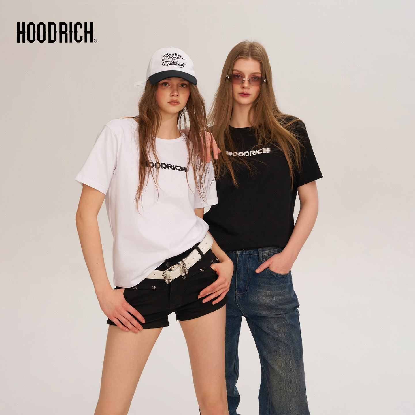 HOODRICH美式复古模糊字体复古印花短袖夏季潮流修身短款T恤女款