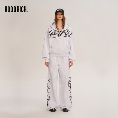 HOODRICH美式字母印花连帽拉链卫衣女街头休闲运动穿搭