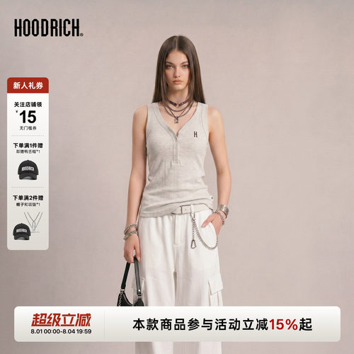 HOODRICH亨利领半开襟V领背心夏季舒适透气弹力休闲辣妹吊带女款