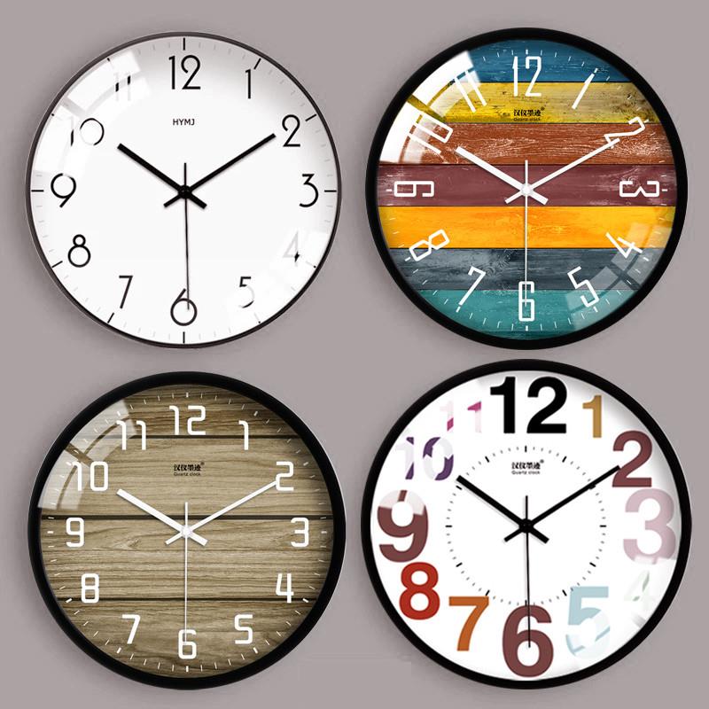 创意木纹大号静音挂钟现代时尚欧式客厅Q个性卧室石英时钟表