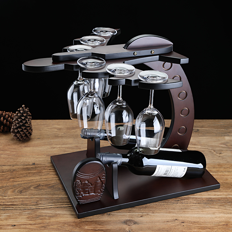 欧式实木红酒杯架创意酒瓶架倒挂葡萄酒杯展示架客厅酒柜家用摆件