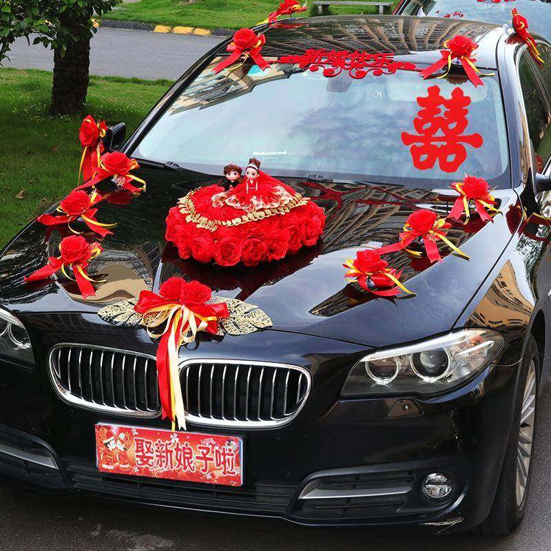 婚装品全套装io-64757副车头花新娘结婚亲礼布置饰红色仿车真迎花