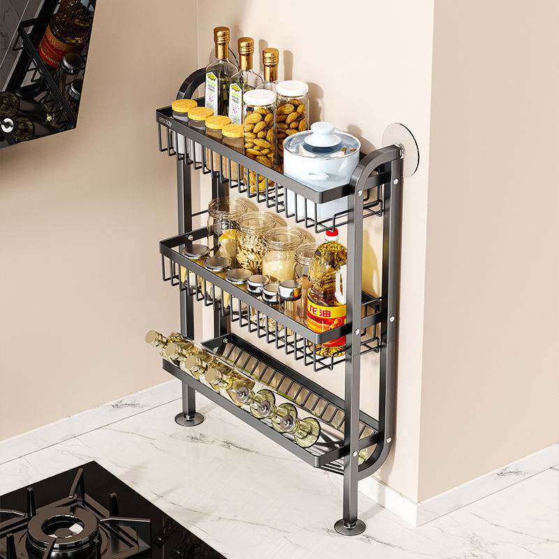 S2V调料置物架家用厨房窄款调料收纳架台面上墙小型油盐酱醋调味