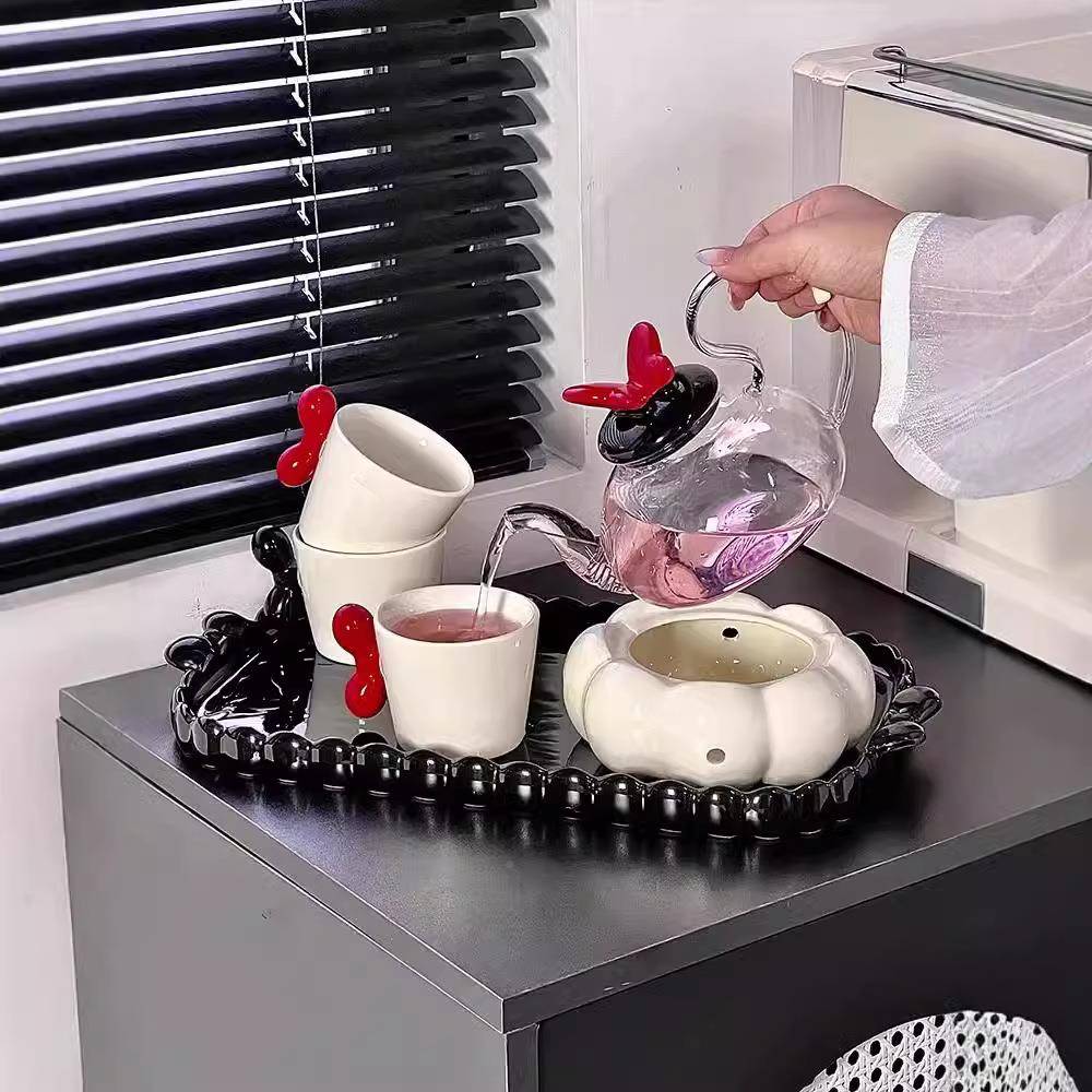 撞色蝴套盖花茶壶精致下午茶水具组合果茶喝装水支ltao1008蝶持加