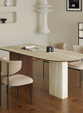 法式复实木石餐桌洞设岩板小户型计古师D330创意半椭圆岛台餐桌靠