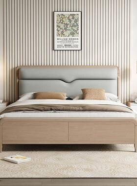 实木床1.8米原木储5现EXX代简约1米大床双人软包网红.物高箱床