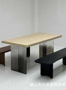 法复简约洞石岩古板GWR桌餐亚克力悬浮餐桌长方形饭桌椅组合家式