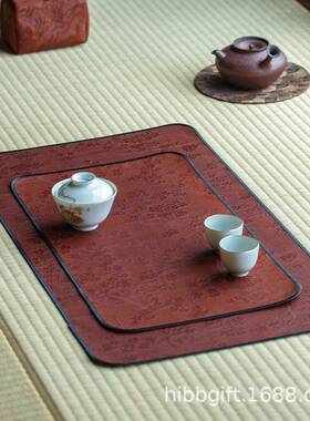 知舍品包边全丝茶席古复中式真手工双面干泡席红OLR云纱茶垫新桌