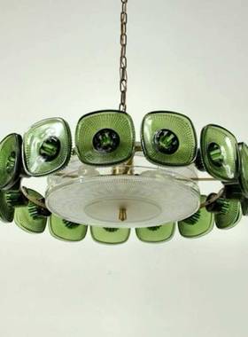 式绿玻色璃吊灯房间33695卧室水晶美式现轻奢奶油客厅复古餐厅代