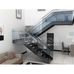 出75栏口装饰楼钢梯钢化室玻璃栏板内不锈栏钢化玻璃楼道扶手杆