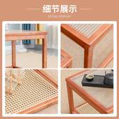 实木藤编茶几家用客厅沙发边几床头边桌现代双层移动多功能方几