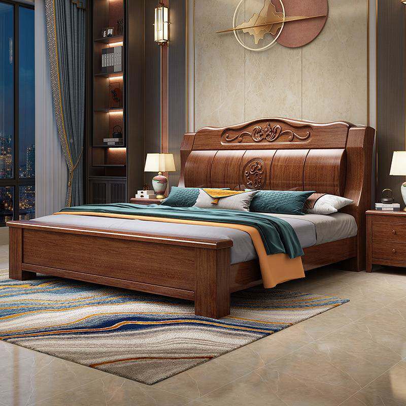 中式全实木床1.8床米双人大1.主5代简约现卧LH905胡桃床轻奢储物