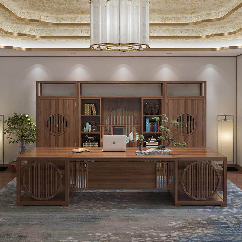 新班中式全办公桌椅组1118合老板桌总裁桌实木中式大办台公室家具