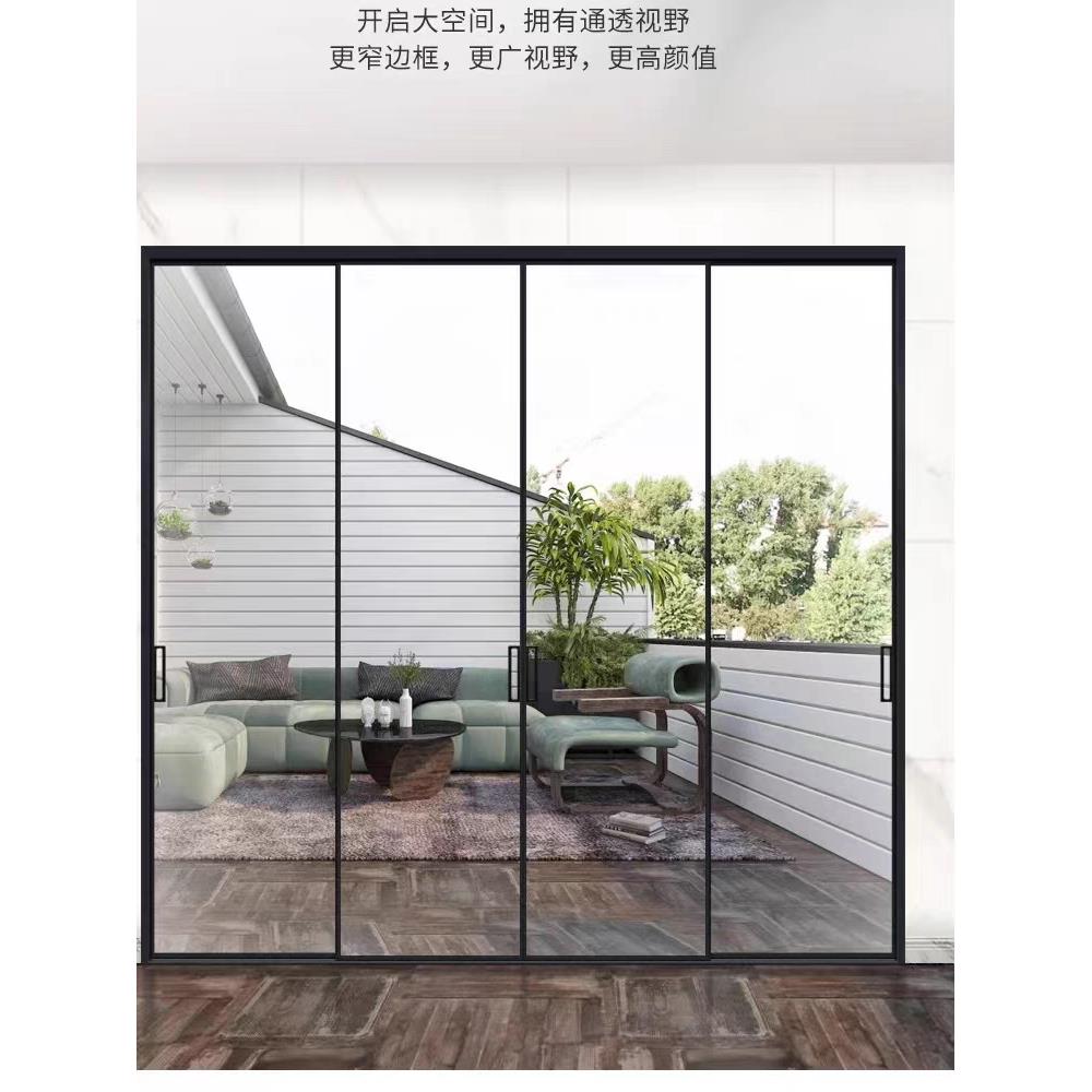 极窄完美系统吊轮三联动超白玻璃拉门厨房阳台客厅隔间钛镁合金