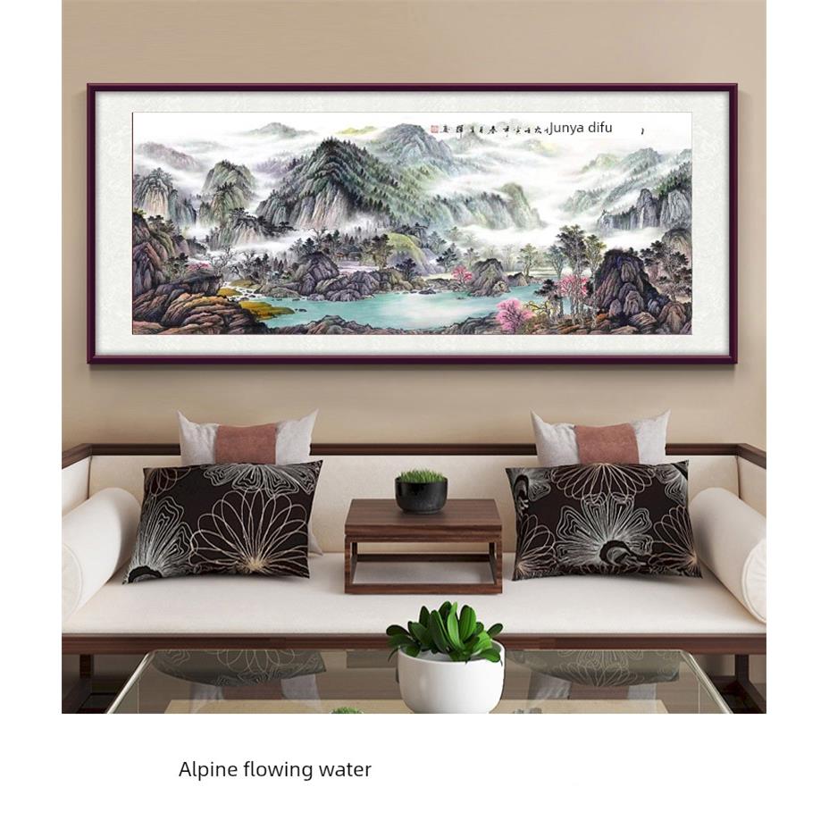 福地雅居手绘聚宝盆国画山水画办公室客厅靠山画招财西墙装饰挂画