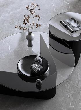 意式圆极简圆形钢化玻璃茶几小户组型客al54646厅几桌家用茶大小