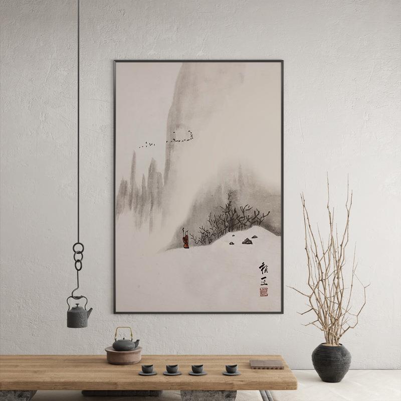 奢轻室抽象水墨山水QTC客厅玄关装饰画式新中新款书房茶壁画单幅